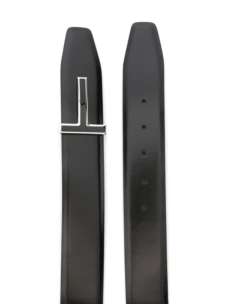 Black T Logo Reversible Leather Belt