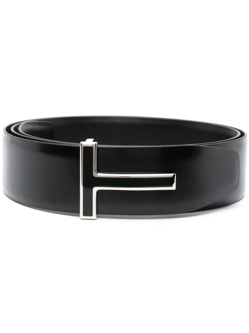 Black T Logo Reversible Leather Belt