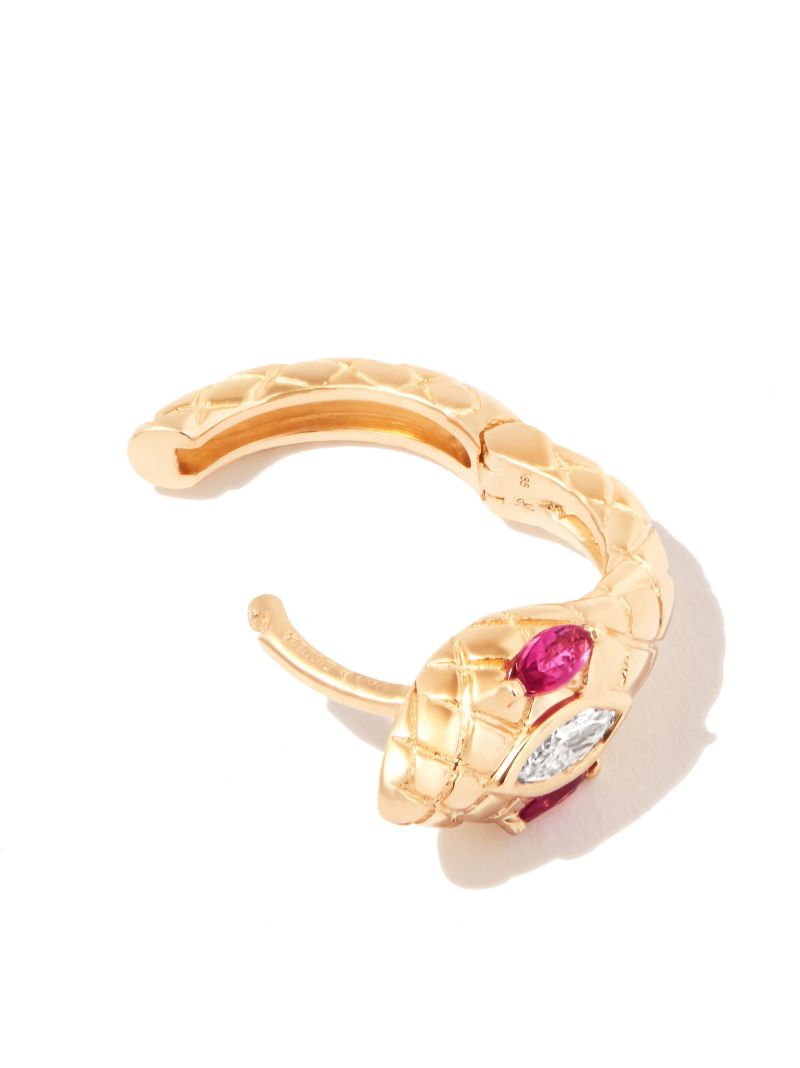 14k Yellow Gold Snake Head Ruby and Diamond Earring