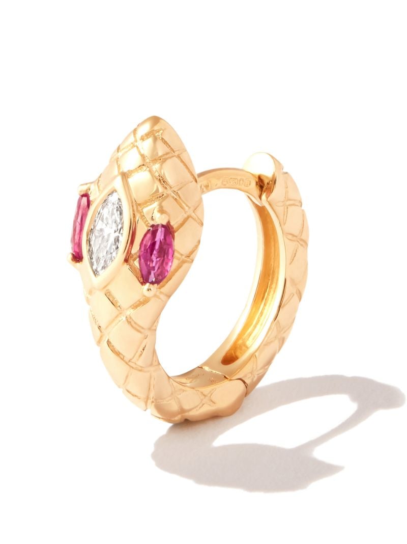 14k Yellow Gold Snake Head Ruby and Diamond Earring
