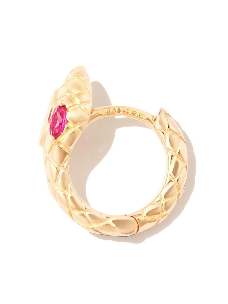 14k Yellow Gold Snake Head Ruby and Diamond Earring