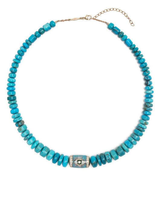 14k Yellow Gold Eye Diamond Beaded Necklace