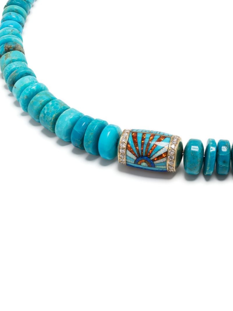 14k Yellow Gold Eye Diamond Beaded Necklace