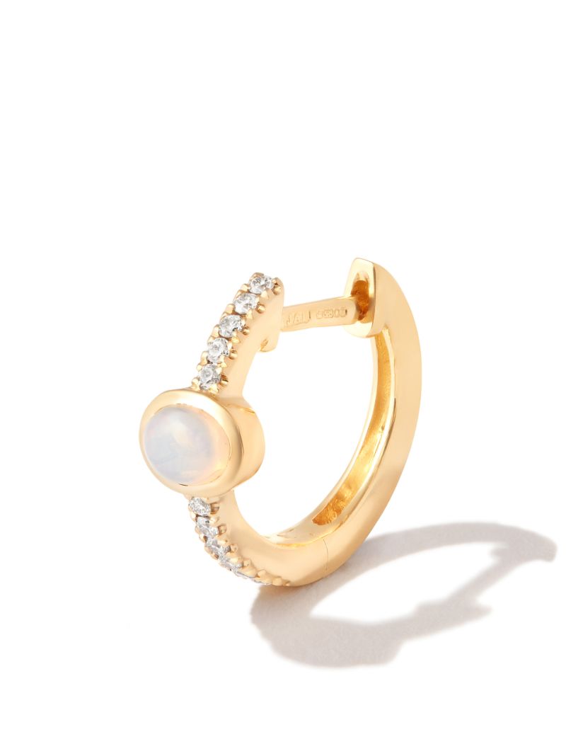 14k Yellow Gold Opal and Diamond Hoop Earring