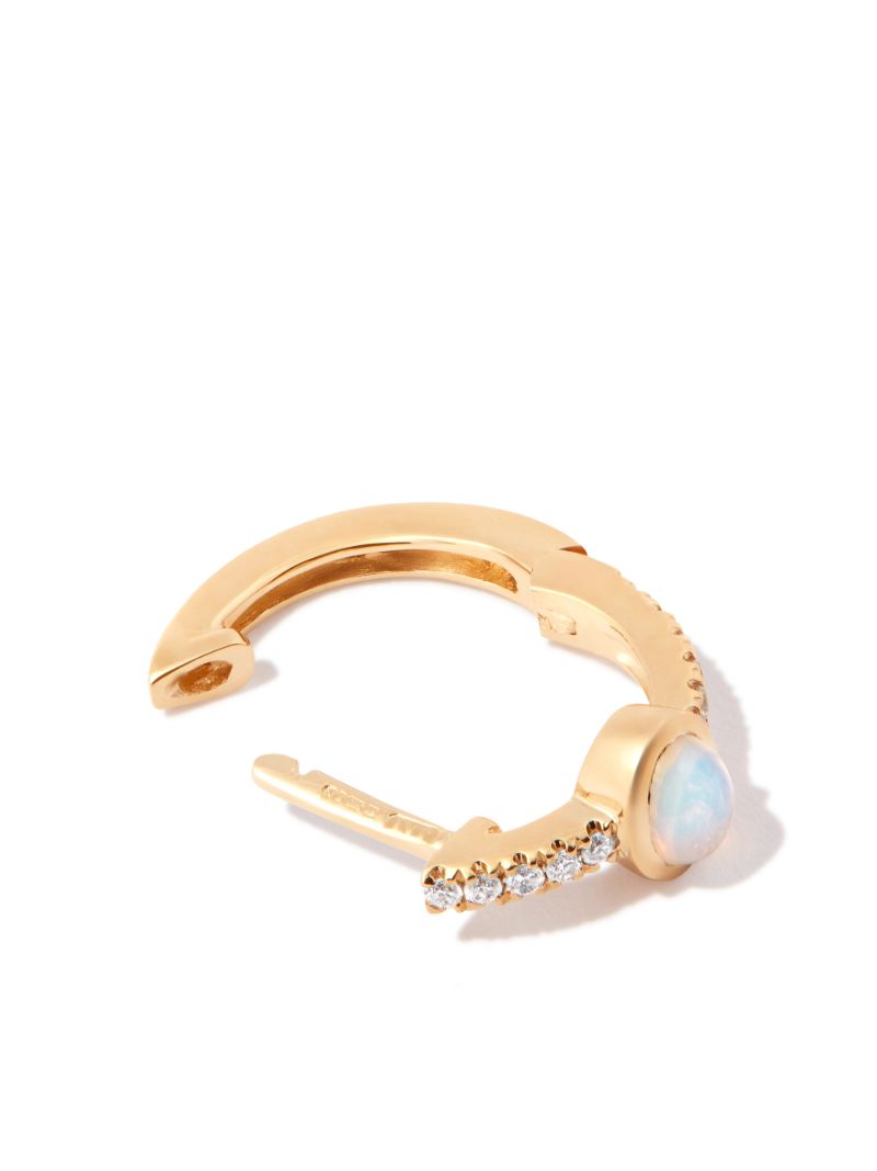 14k Yellow Gold Opal and Diamond Hoop Earring