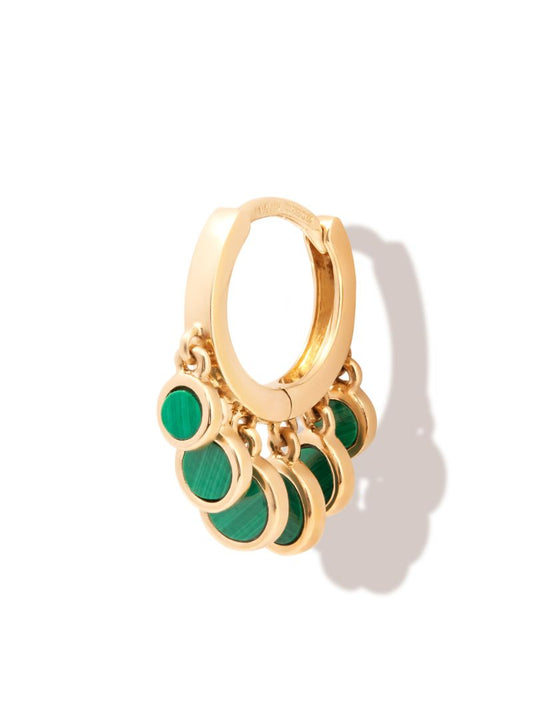 14k Yellow Gold Disco Malachite Shaker Hoop Earring