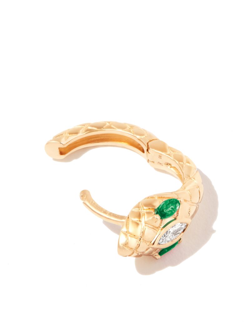 14k Yellow Gold Emerald Eyes Marquise Diamond Hoop Earring