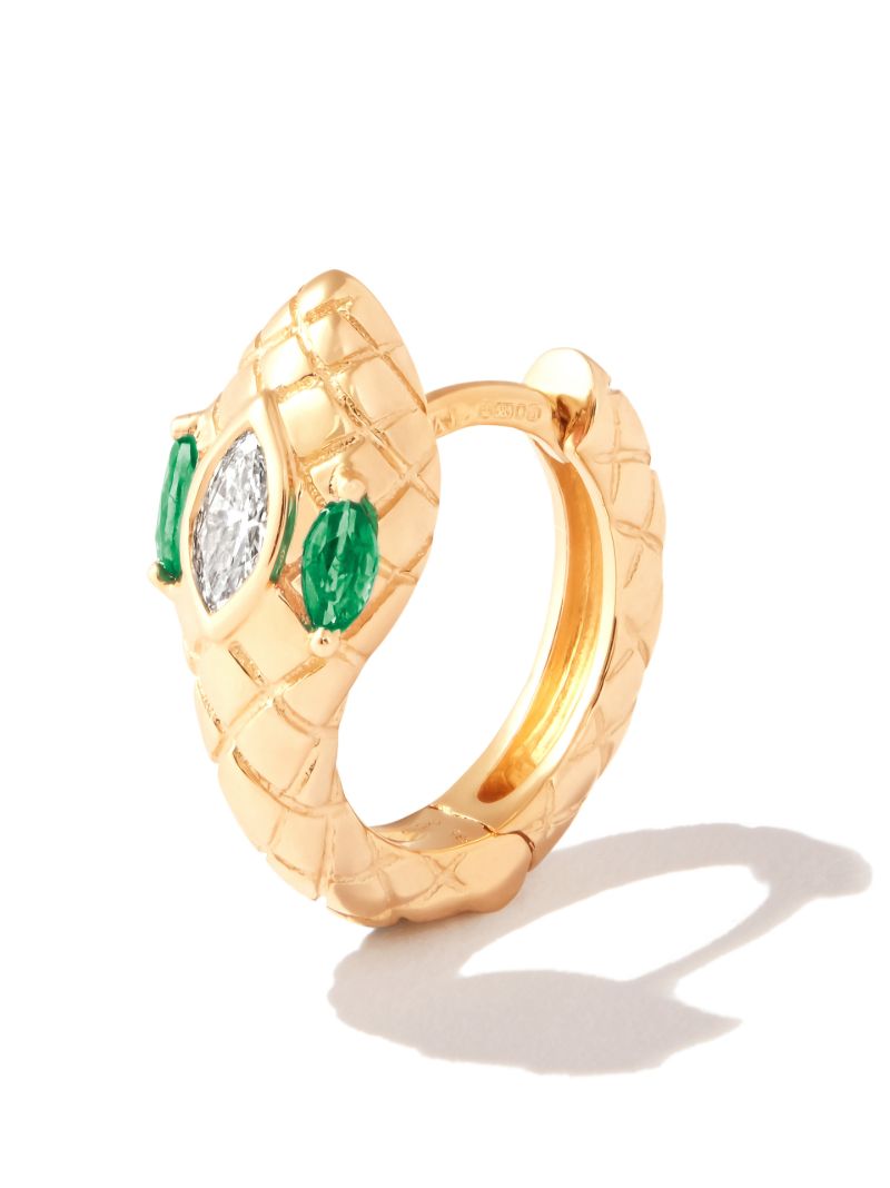 14k Yellow Gold Emerald Eyes Marquise Diamond Hoop Earring
