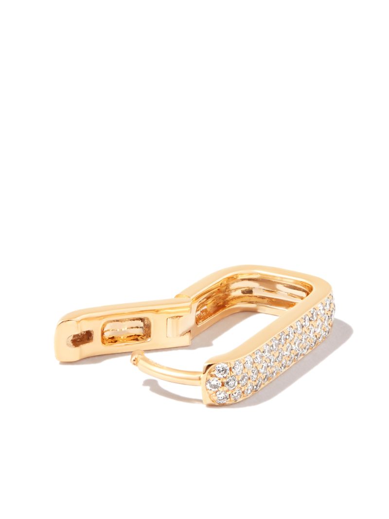 14k Yellow Gold Rectangle Diamond Hoop Earring