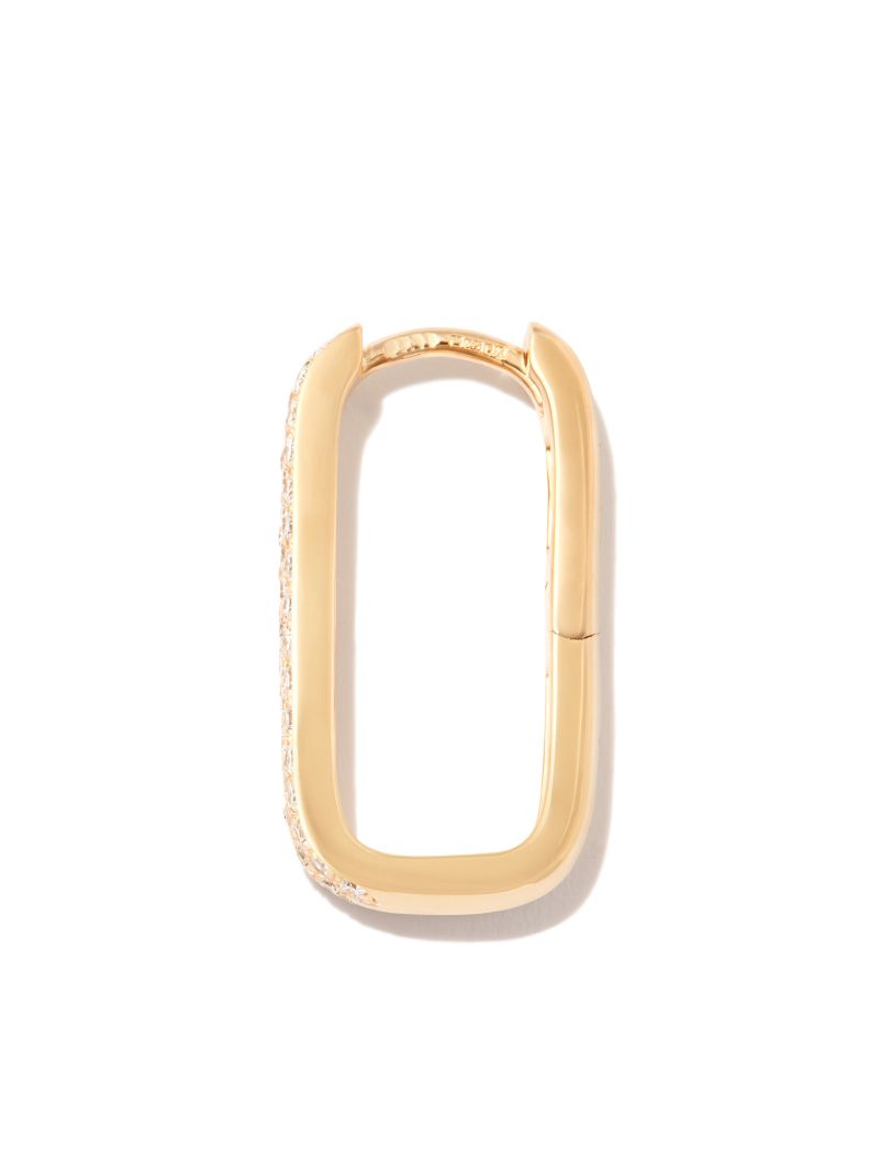 14k Yellow Gold Rectangle Diamond Hoop Earring