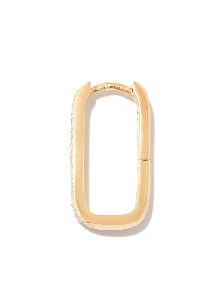 14k Yellow Gold Rectangle Diamond Hoop Earring