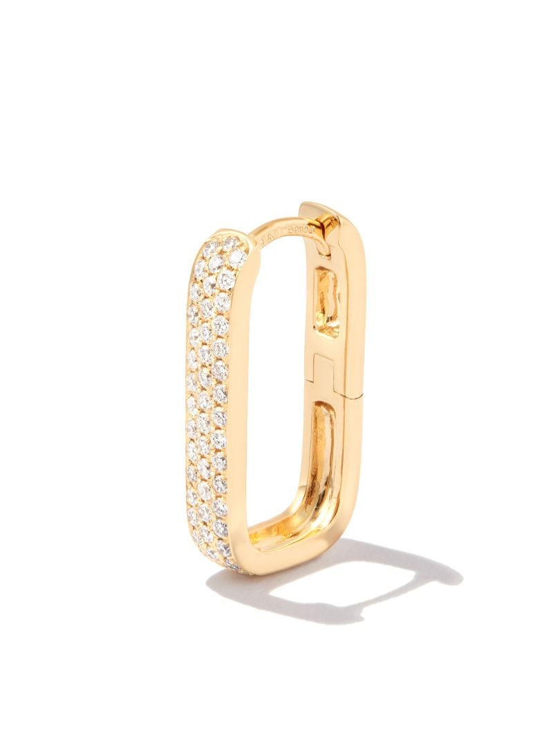 14k Yellow Gold Rectangle Diamond Hoop Earring