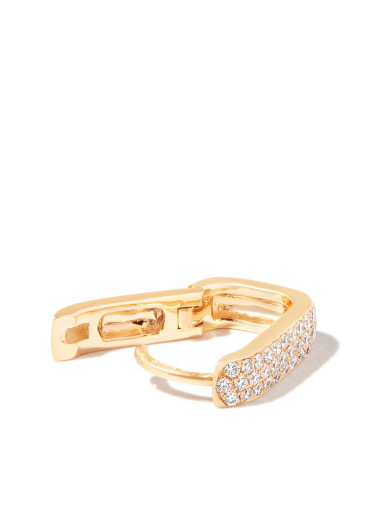 14k Yellow Gold Small Rectangle Diamond Hoop Earring