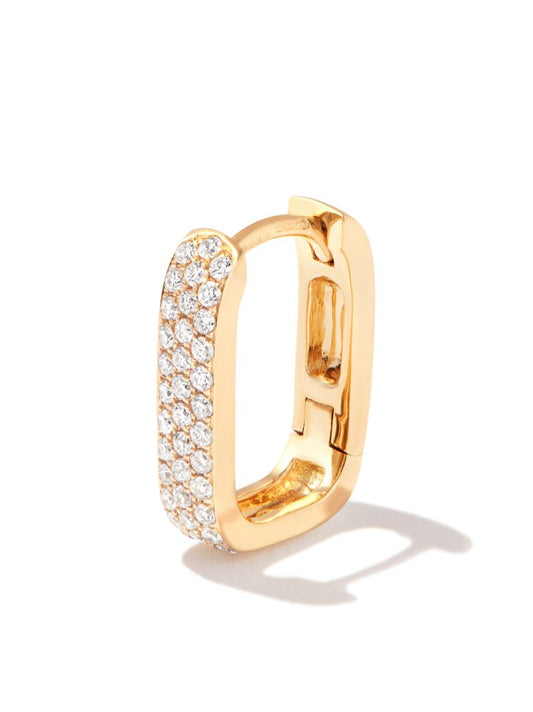 14k Yellow Gold Small Rectangle Diamond Hoop Earring