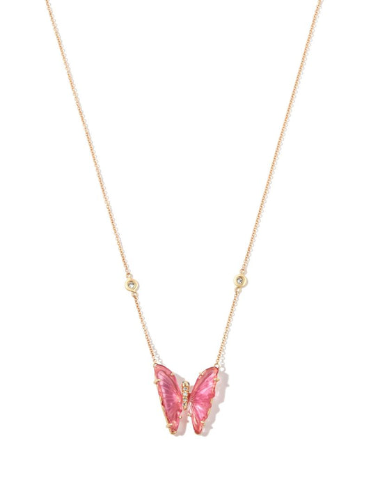 14k Yellow Gold Tourmaline Butterfly Necklace