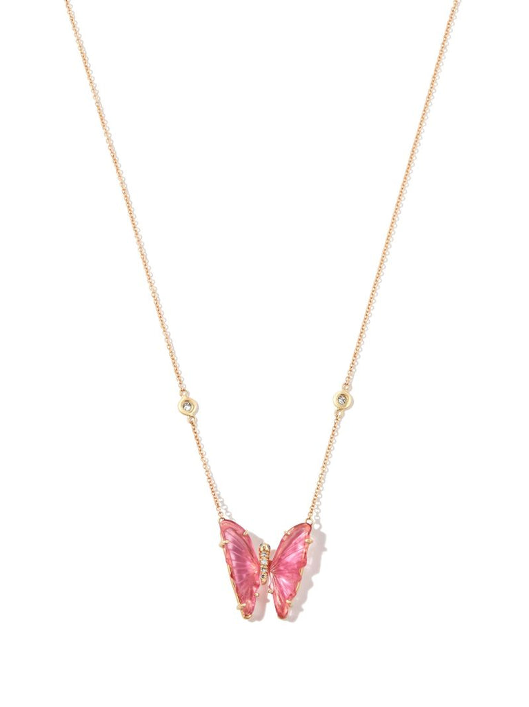 14k Yellow Gold Tourmaline Butterfly Necklace