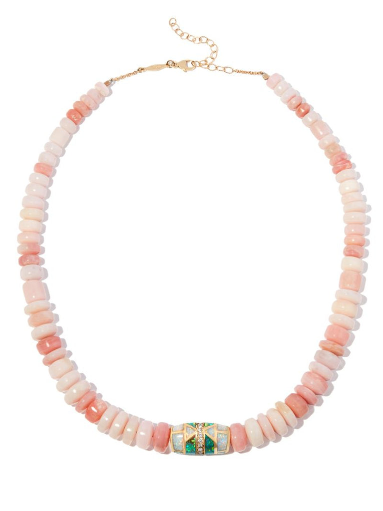 14k Yellow Gold Opal Beaded Necklace