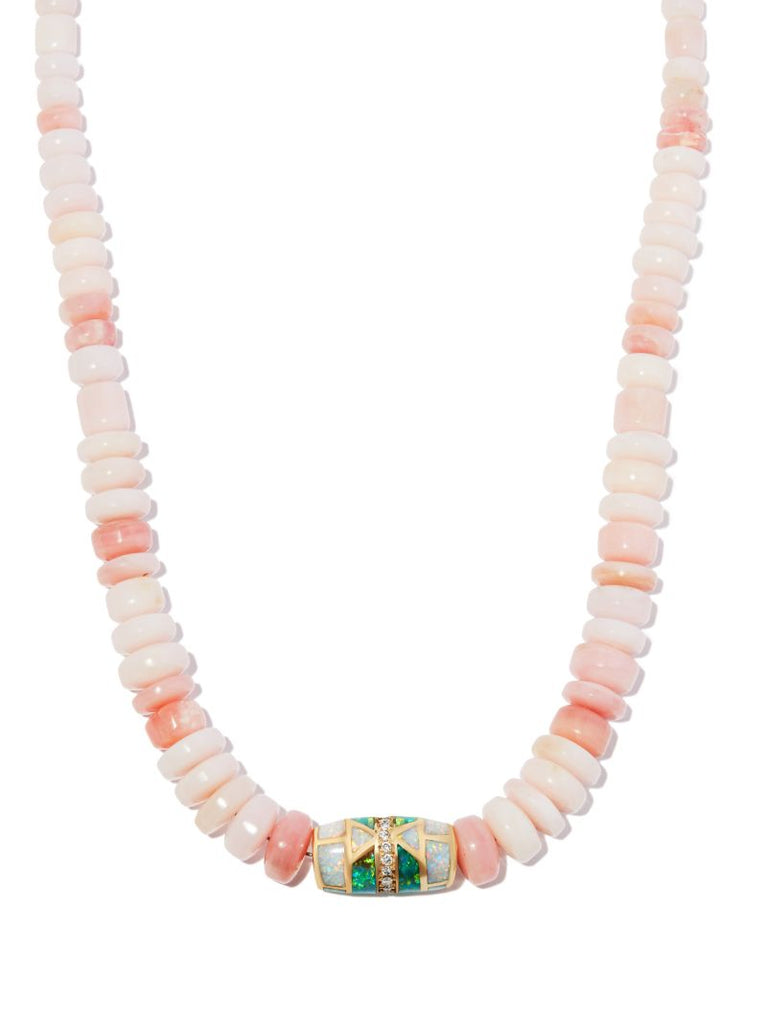 14k Yellow Gold Opal Beaded Necklace