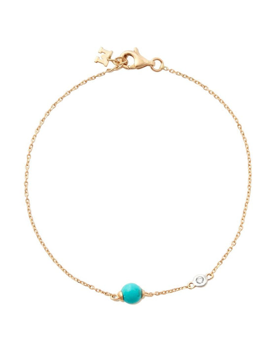14k Yellow Gold Turquoise and Diamond Bracelet