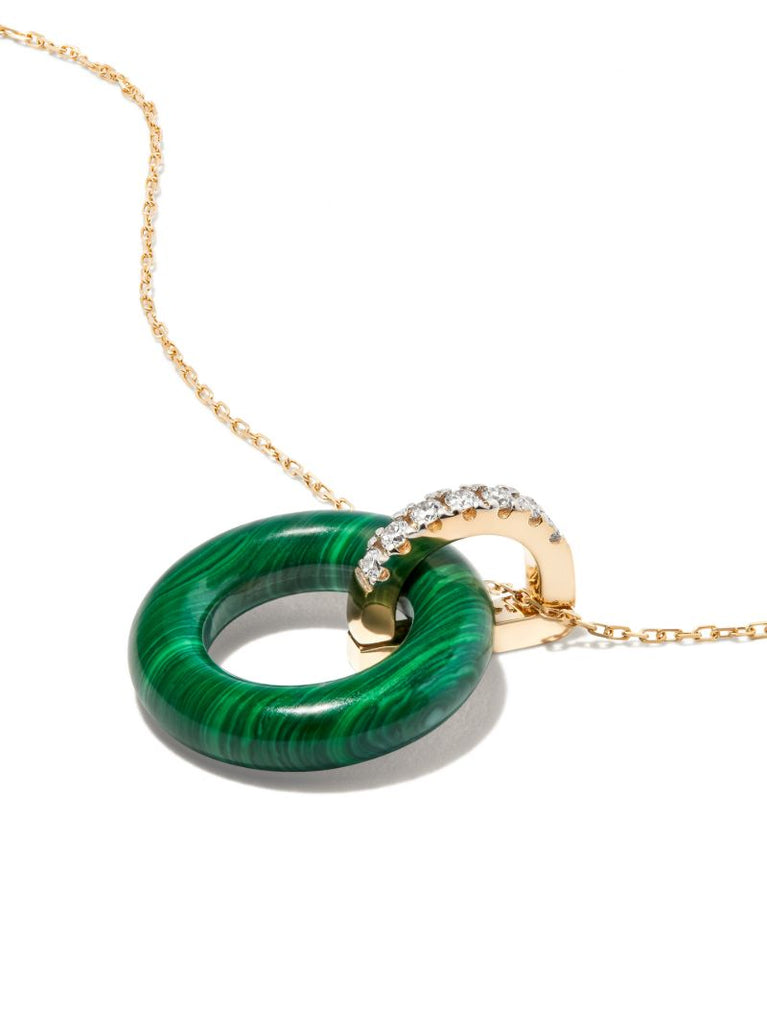 14k Yellow Gold Malachite and Diamond Necklace