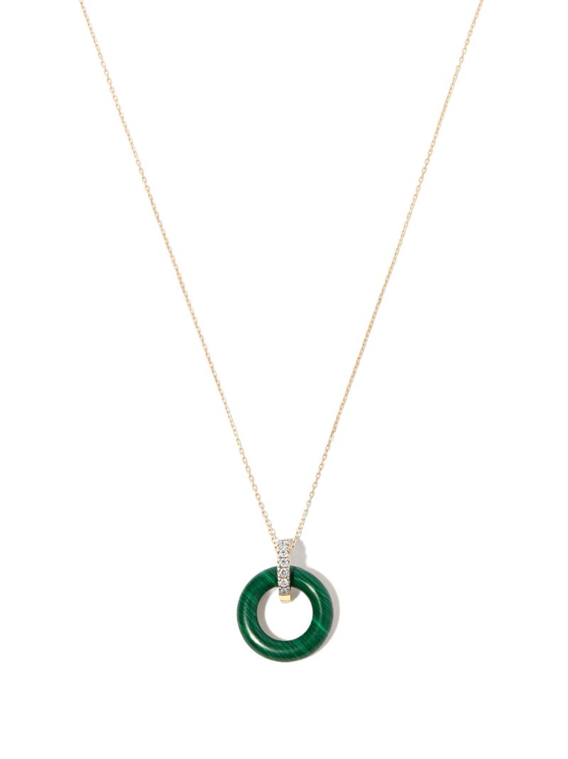 14k Yellow Gold Malachite and Diamond Necklace