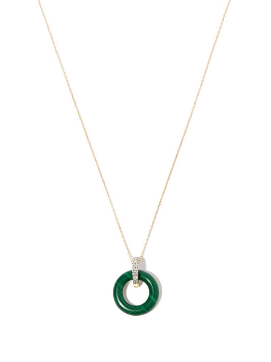 14k Yellow Gold Malachite and Diamond Necklace