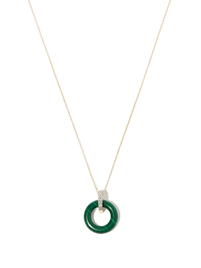 14k Yellow Gold Malachite and Diamond Necklace