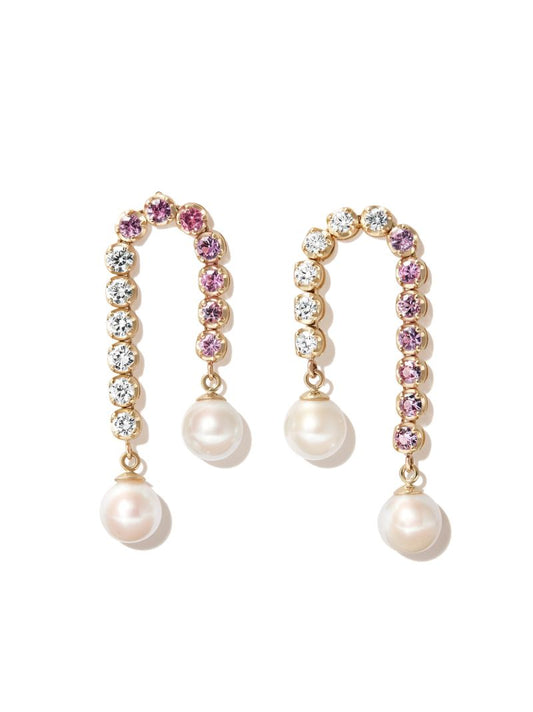 14k Yellow Gold Diamond and Sapphire Drop Earrings