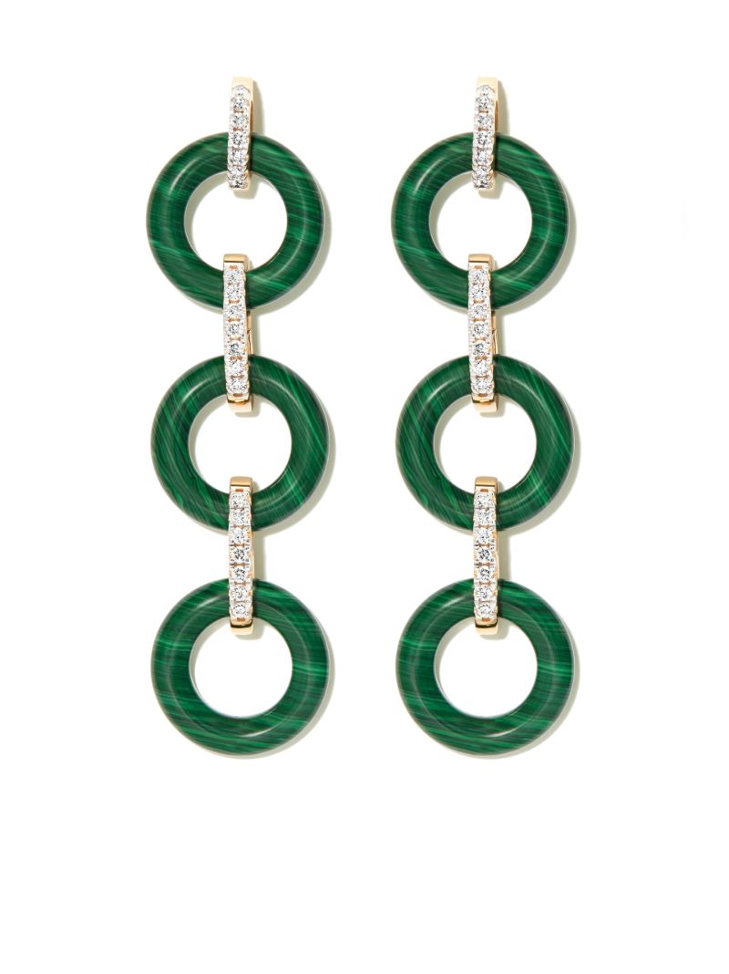 14k Yellow Gold Malachite and Diamond Drop Earrings