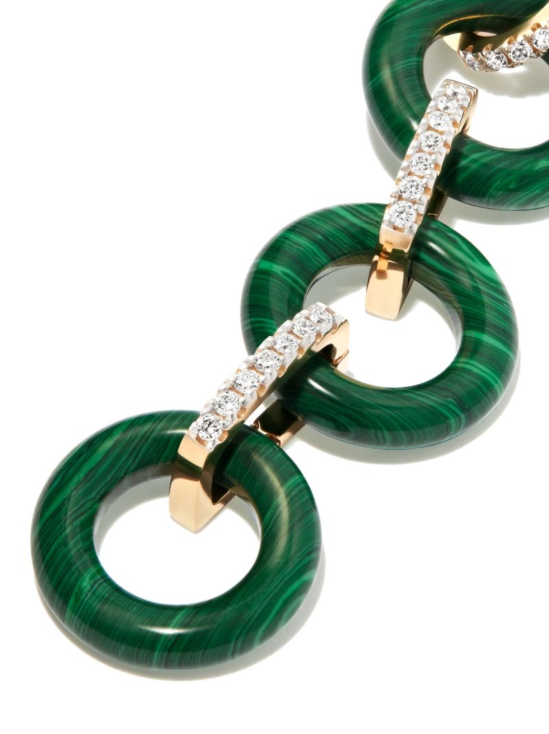 14k Yellow Gold Malachite and Diamond Drop Earrings
