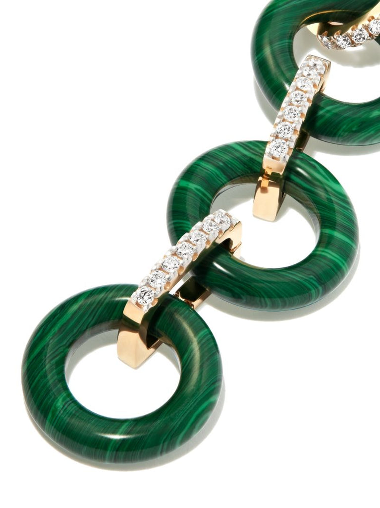 14k Yellow Gold Malachite and Diamond Drop Earrings