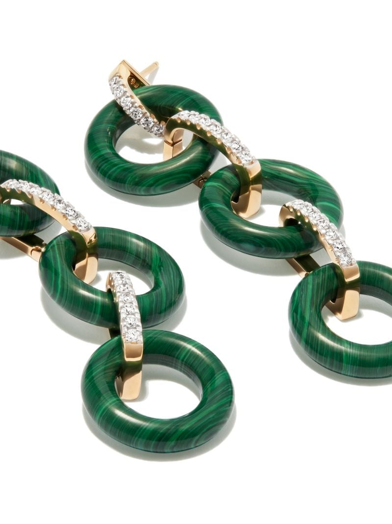 14k Yellow Gold Malachite and Diamond Drop Earrings