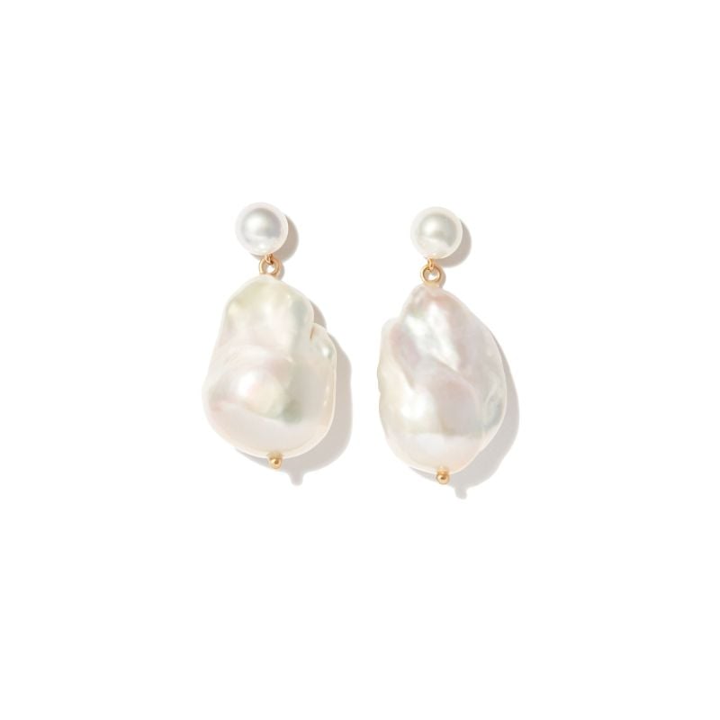 14k Yellow Gold Pearl Drop Earrings