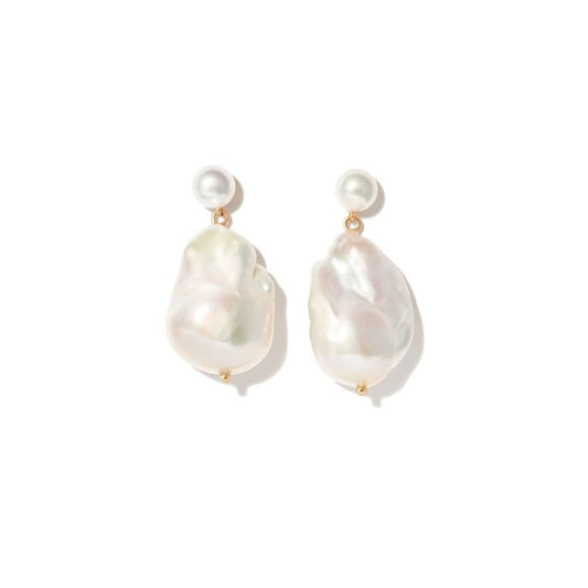 14k Yellow Gold Pearl Drop Earrings
