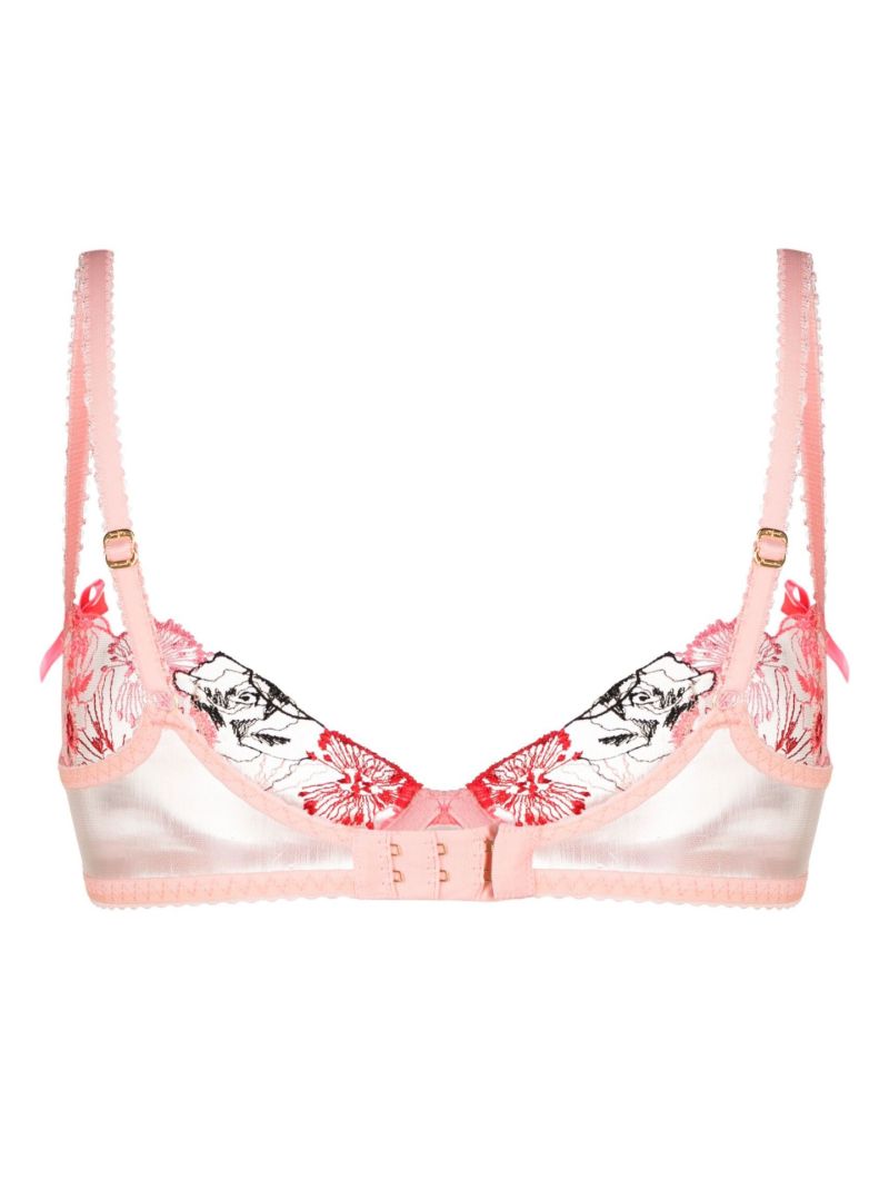 Pink Floral-embroidered Demi Bra