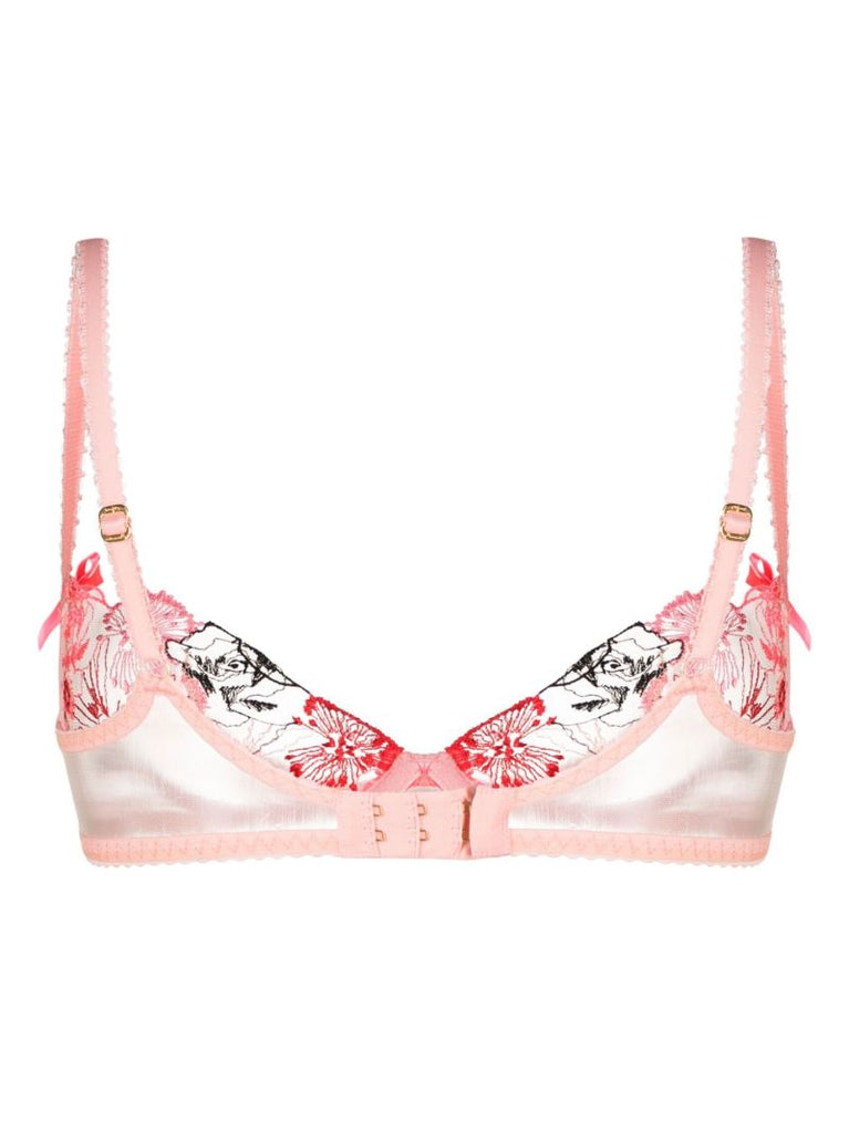 Pink Floral-embroidered Demi Bra