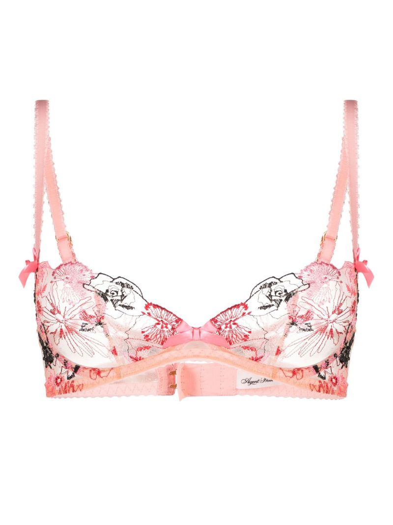 Pink Floral-embroidered Demi Bra