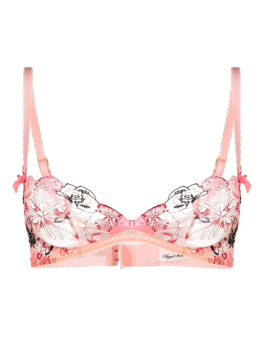 Pink Floral-embroidered Demi Bra