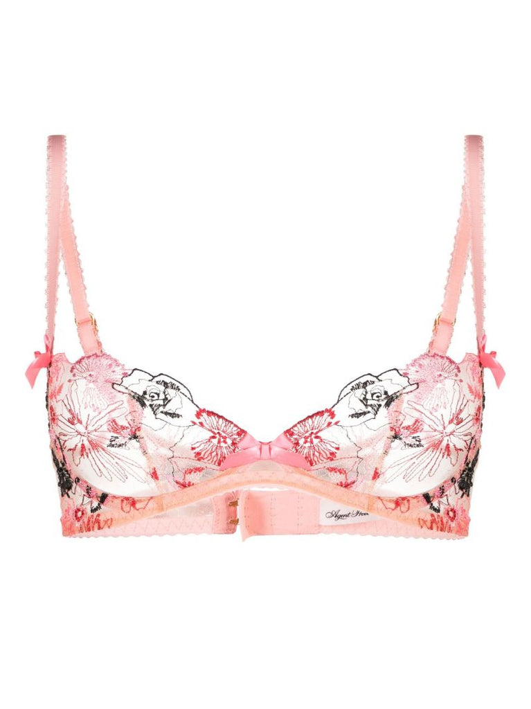 Pink Floral-embroidered Demi Bra