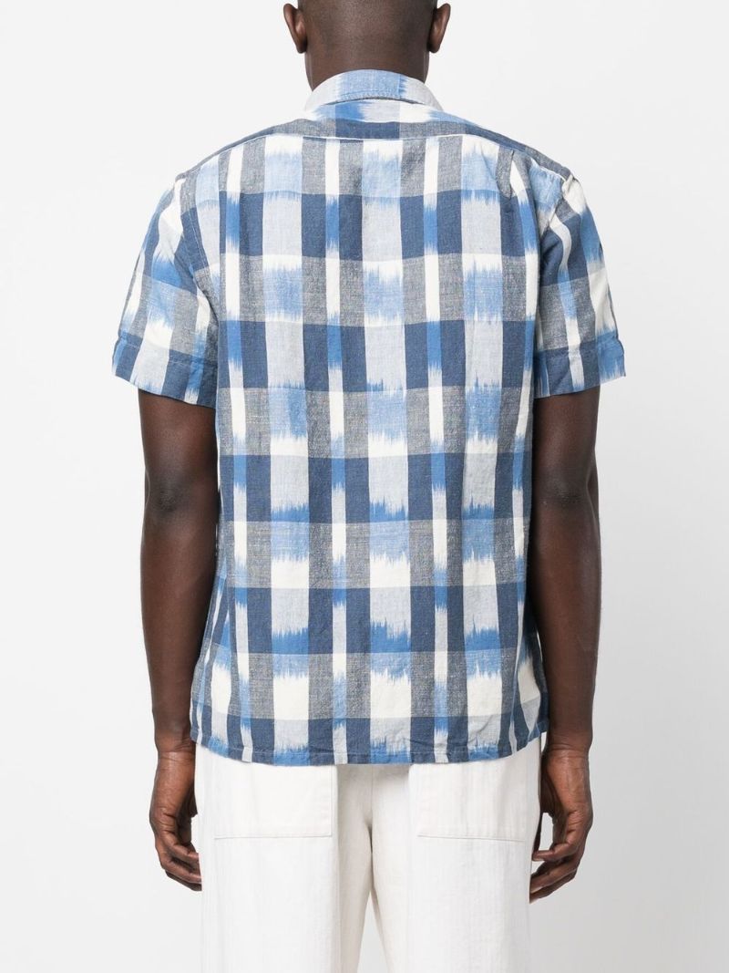 Blue Ikat Check Short Sleeved Shirt