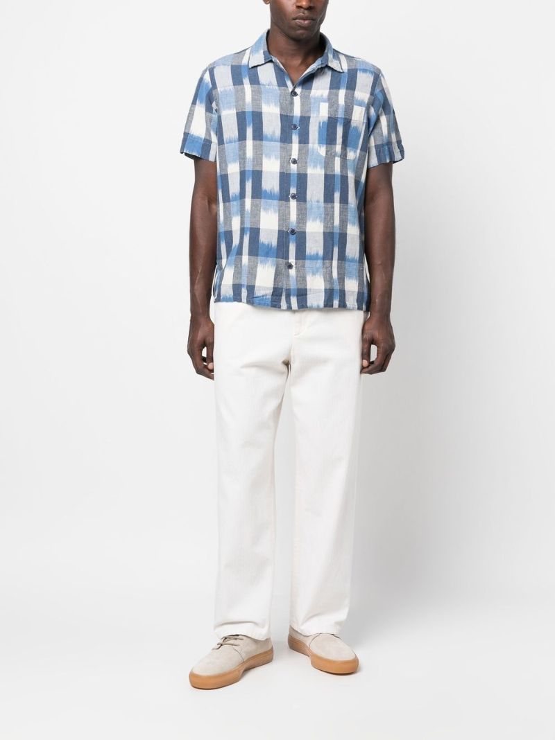 Blue Ikat Check Short Sleeved Shirt