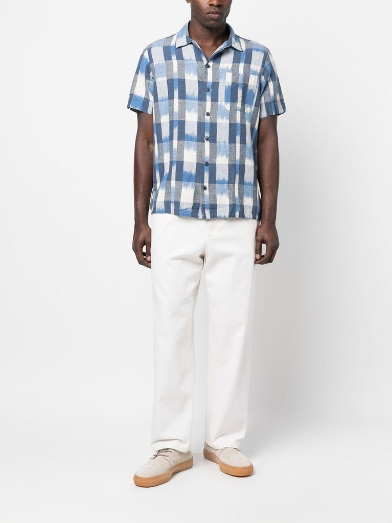Blue Ikat Check Short Sleeved Shirt