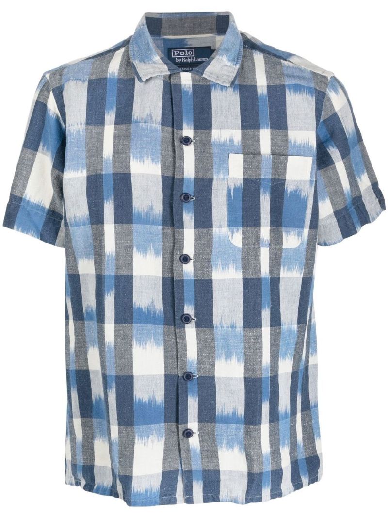 Blue Ikat Check Short Sleeved Shirt