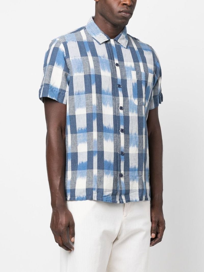 Blue Ikat Check Short Sleeved Shirt