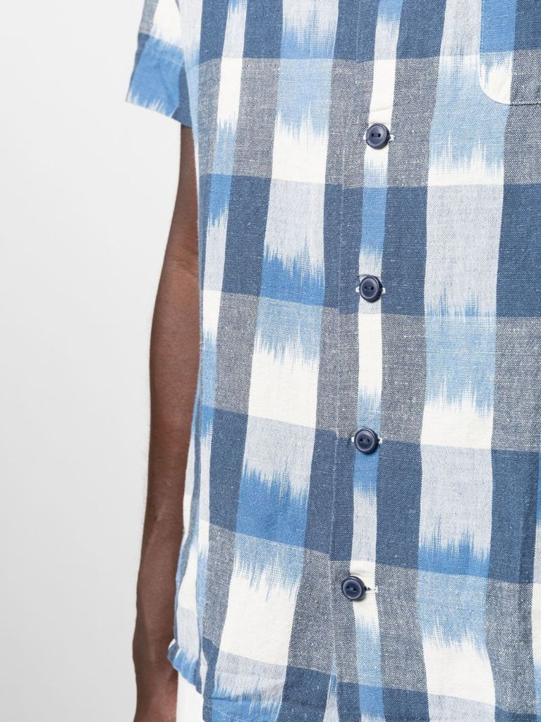 Blue Ikat Check Short Sleeved Shirt