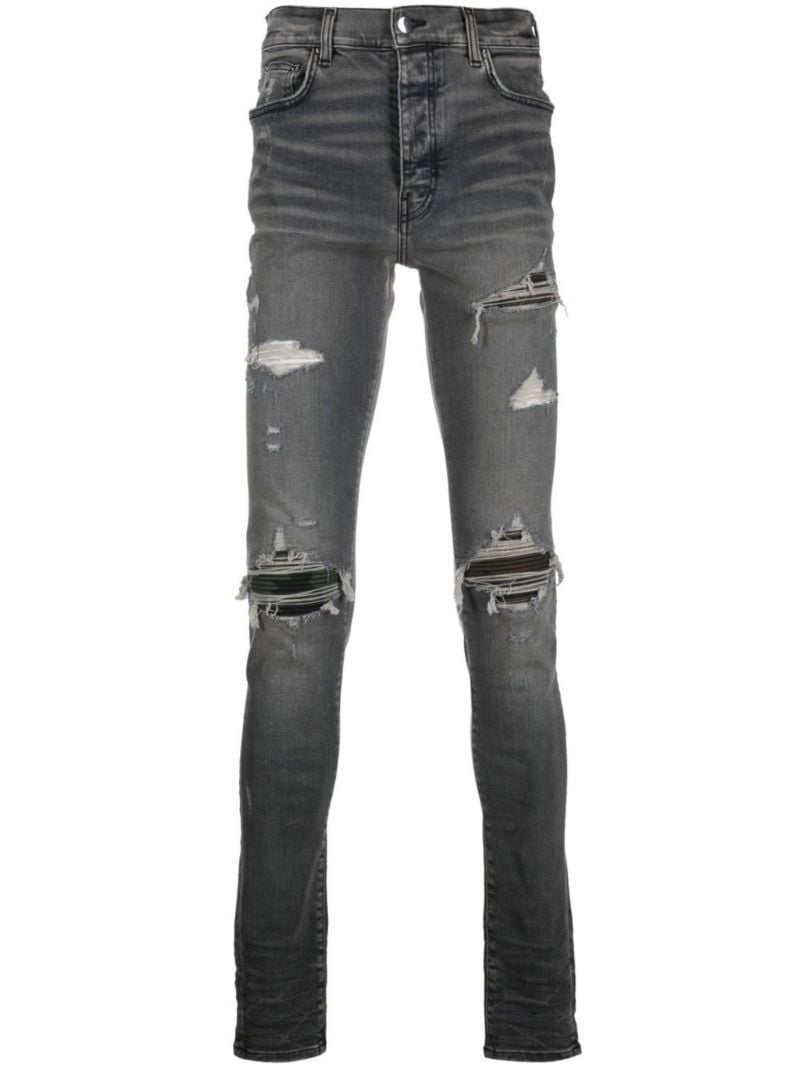 Grey Mx1 Ultra Suede Distressed Skinny Jeans
