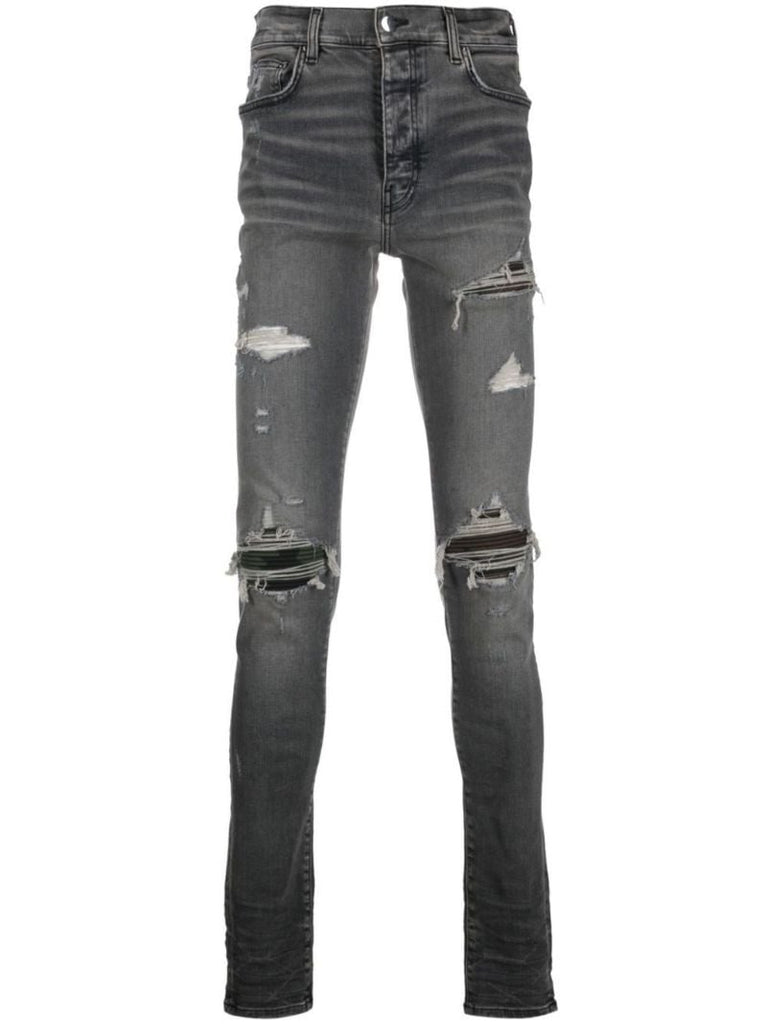 Grey Mx1 Ultra Suede Distressed Skinny Jeans
