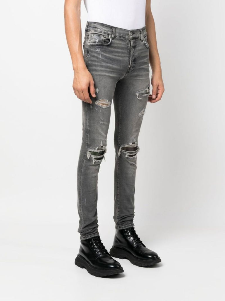 Grey Mx1 Ultra Suede Distressed Skinny Jeans