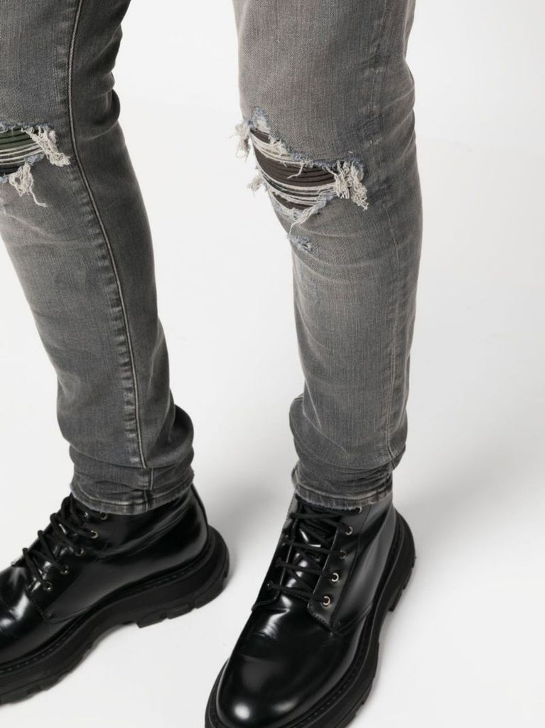 Grey Mx1 Ultra Suede Distressed Skinny Jeans