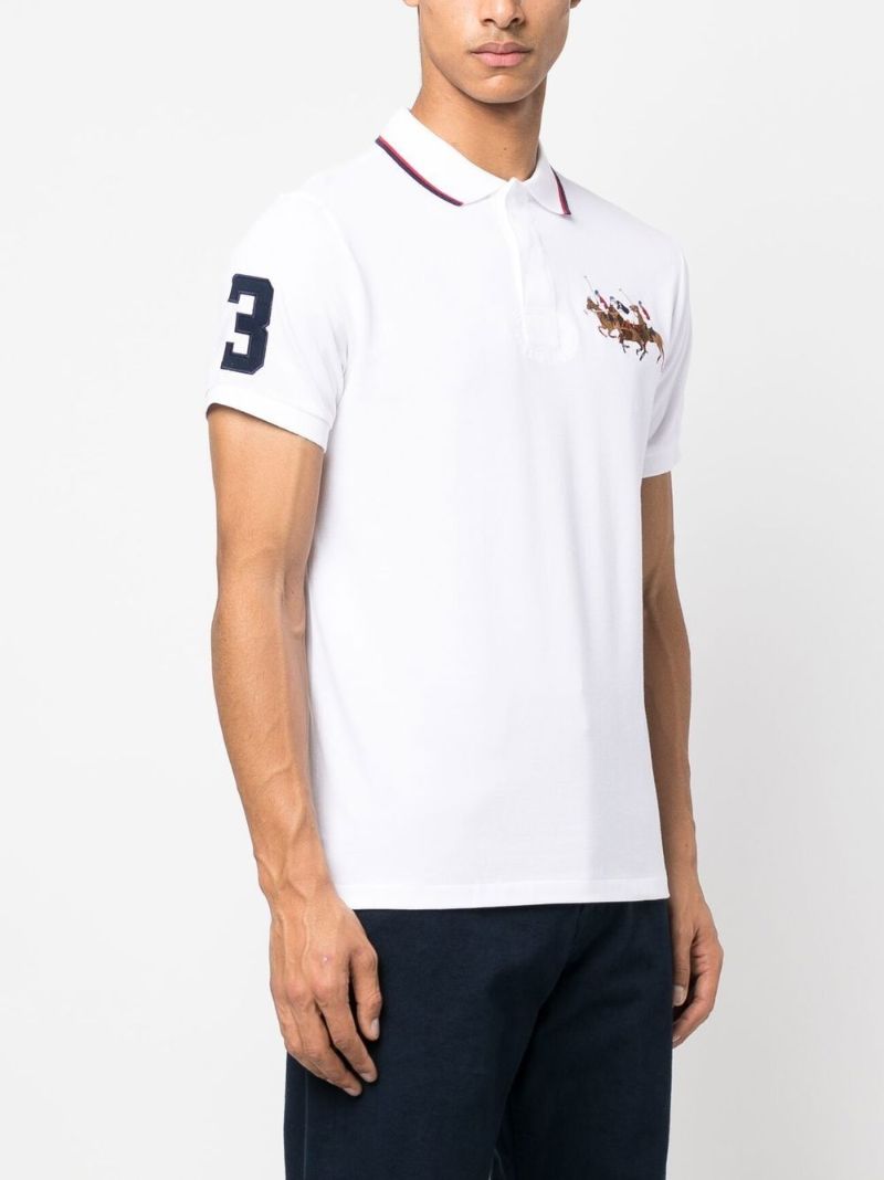 White Triple-pony Cotton Polo Shirt